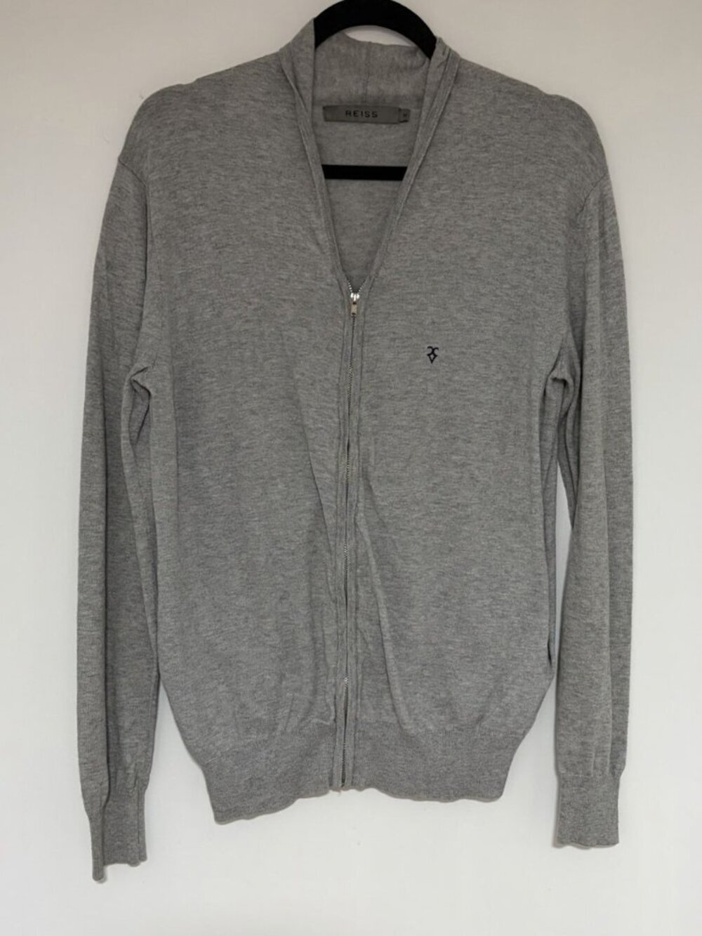 Reiss Men’s Cotton And Cashmere Gray Zip Up Cardigan Size Medium